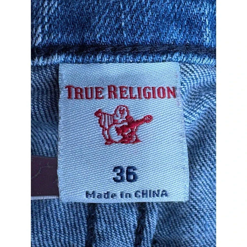 True Religion Geno Moto Shorts Blue Chevron Stitch Relaxed‎ Slim 36